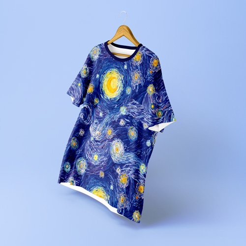 T-shirt printed with a pattern inspired by Van Gogh Starry Night