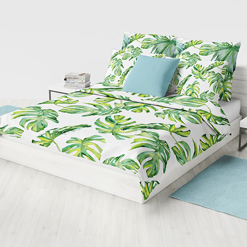 Satinbettwäsche mit Monsterblättern