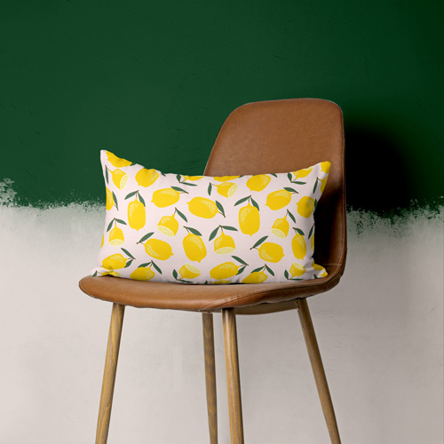 Pillow printed with yellow pattern