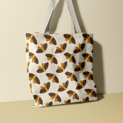 Tote bag with moth print
