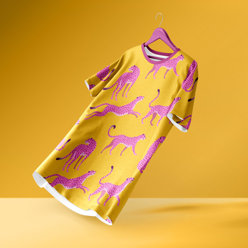 T-shirt printed with yellow pattern